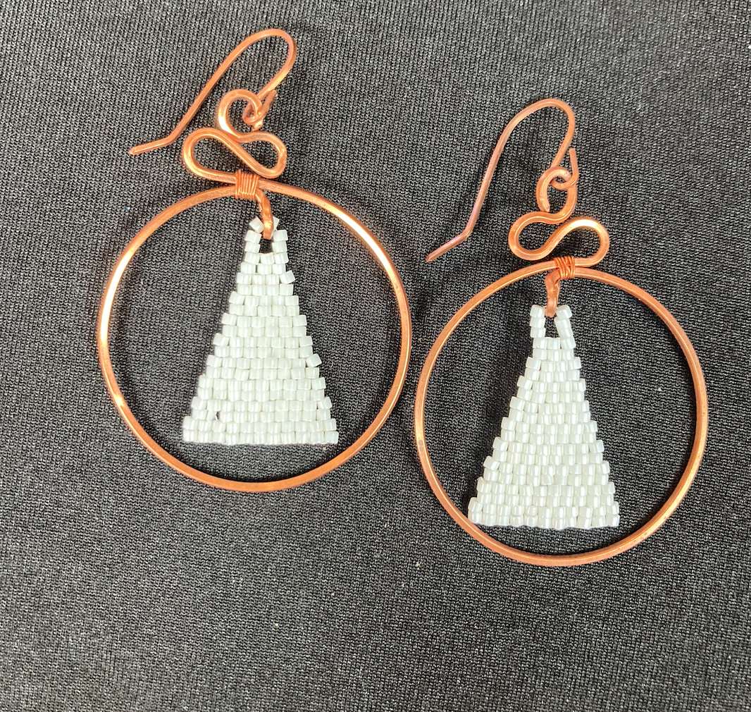 Copper and White beaded hoops
