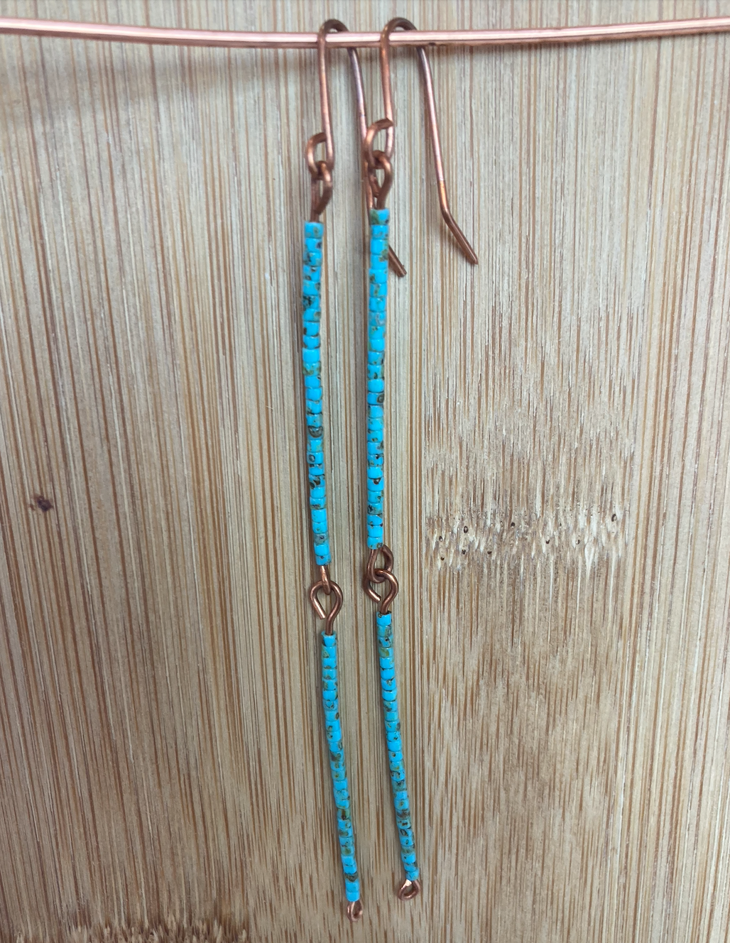Turqoise glass bead and copper dangles