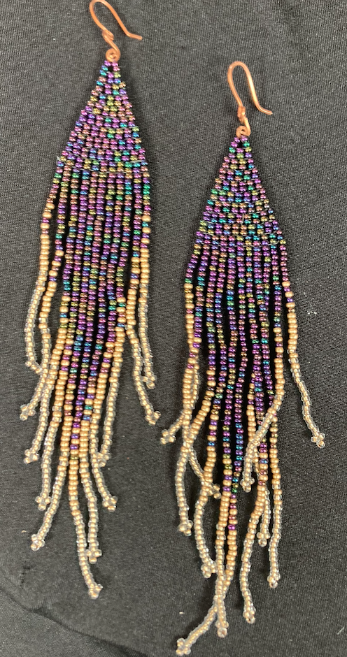 Iridescent and gold fringe earrings