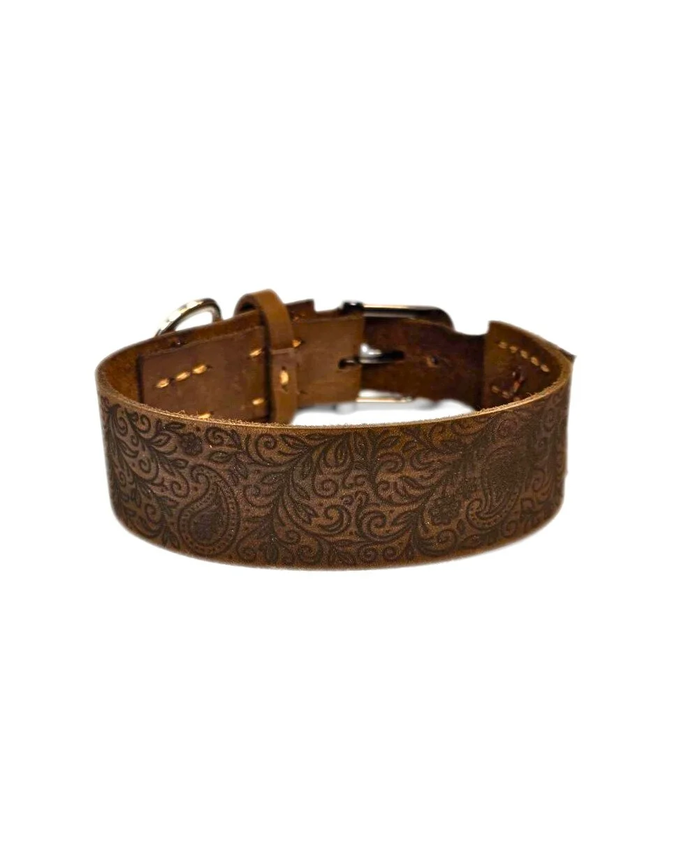 Elegant Paisley Leather Dog Collar