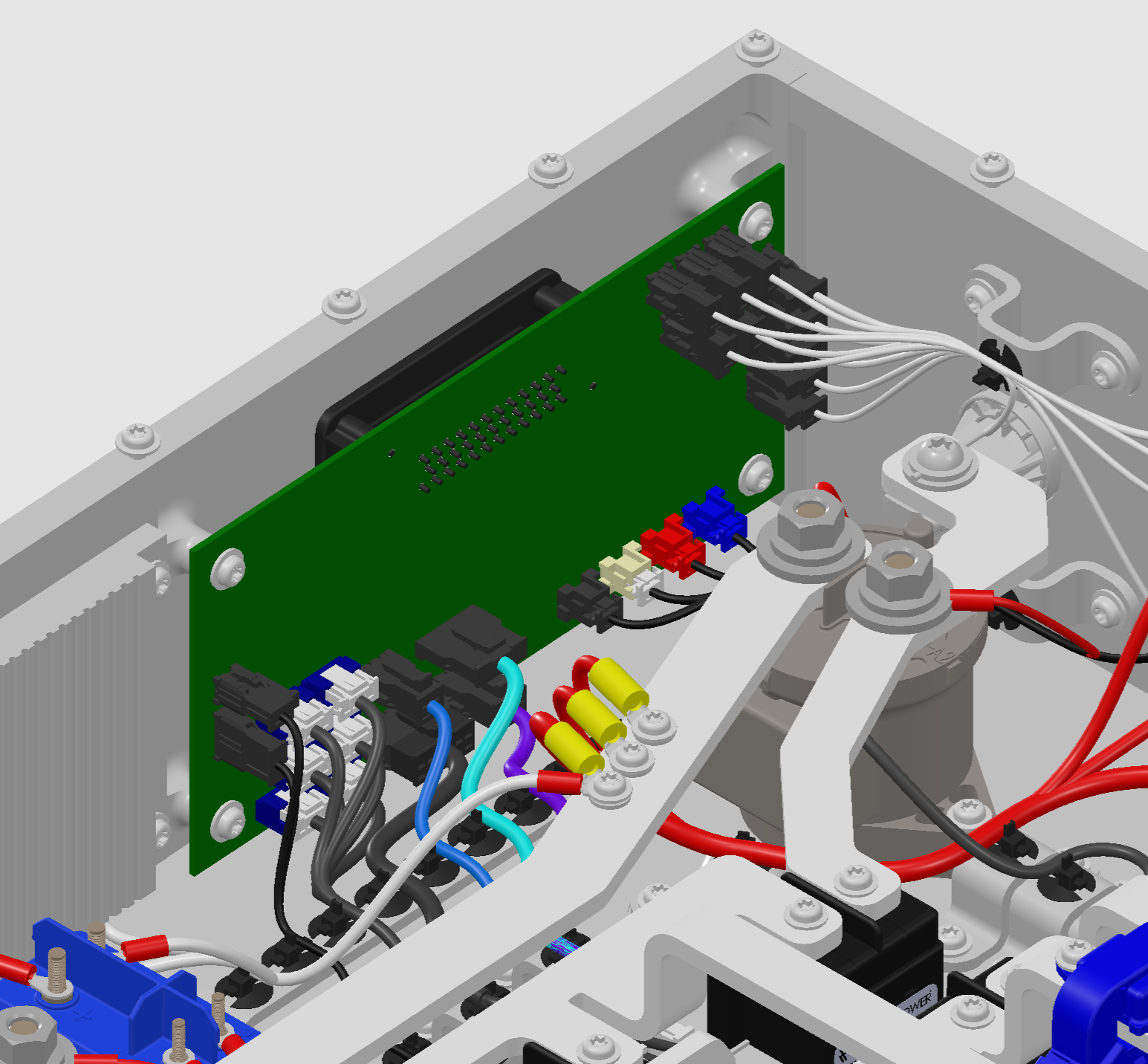 Board is panel mounted, connectors for things like the relays, current sensors, contactors, HVIL, etc plug into the back side,