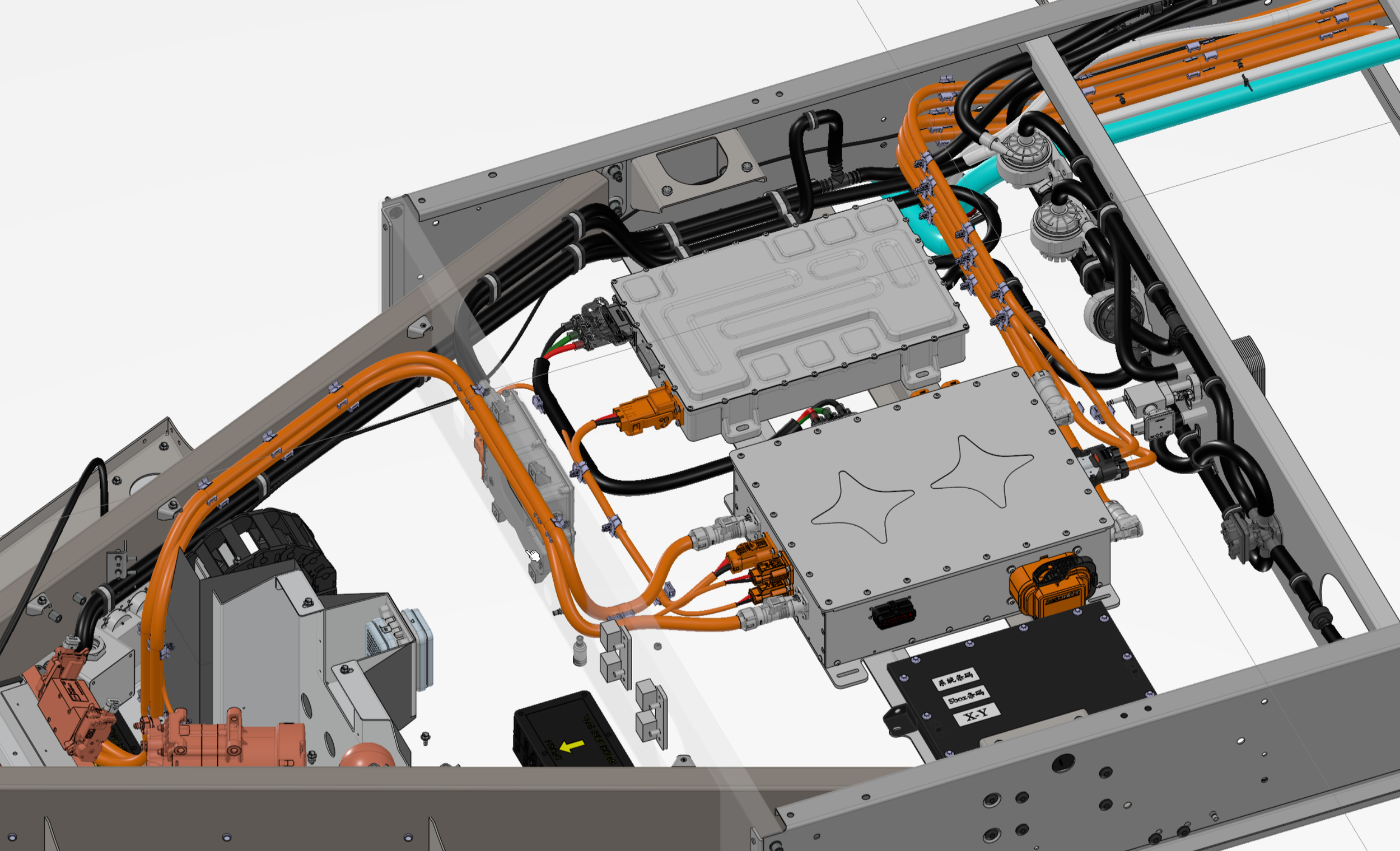 I individually owned and executed the entire underbody of the vehicle in CAD including coming up with the layout and positioning of the power electronics components, routing all the coolant lines and harnessing in CAD, positioning the thermal compone