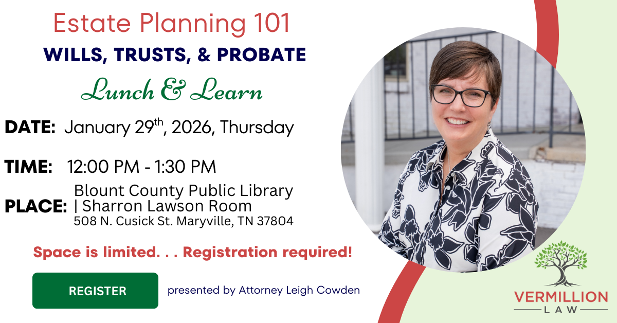 Vermillion Law Estate Planning 101: wills, Trusts, and Probate Lunch & Learn Flyer