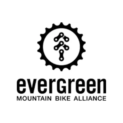 Evergreen Mountain Bike Alliance logo with a stylized bike gear and chain icon above the text.