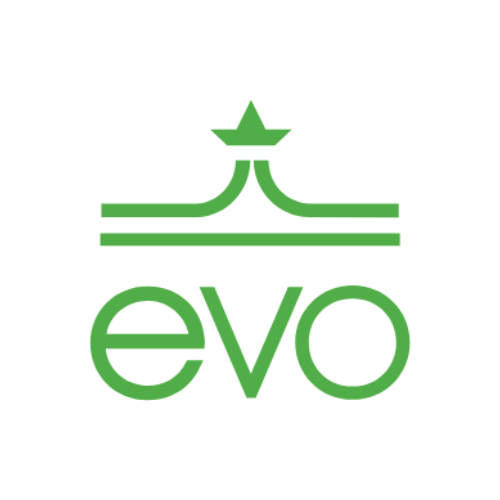 Evo logo featuring green stylized star and lines above the word 'evo' in lowercase letters.
