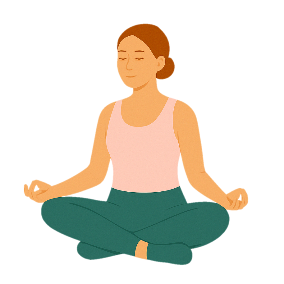 Illustration of a woman meditating in a seated lotus position, eyes closed, wearing a pink tank top and green pants. Represents control group of study where users were not prescribed any jump or impact training.