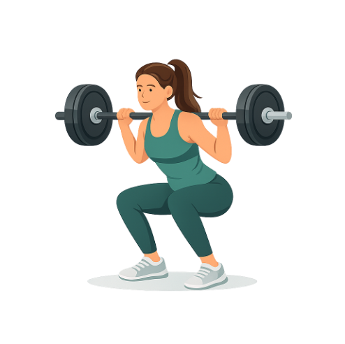Illustration of a woman doing a barbell back squat