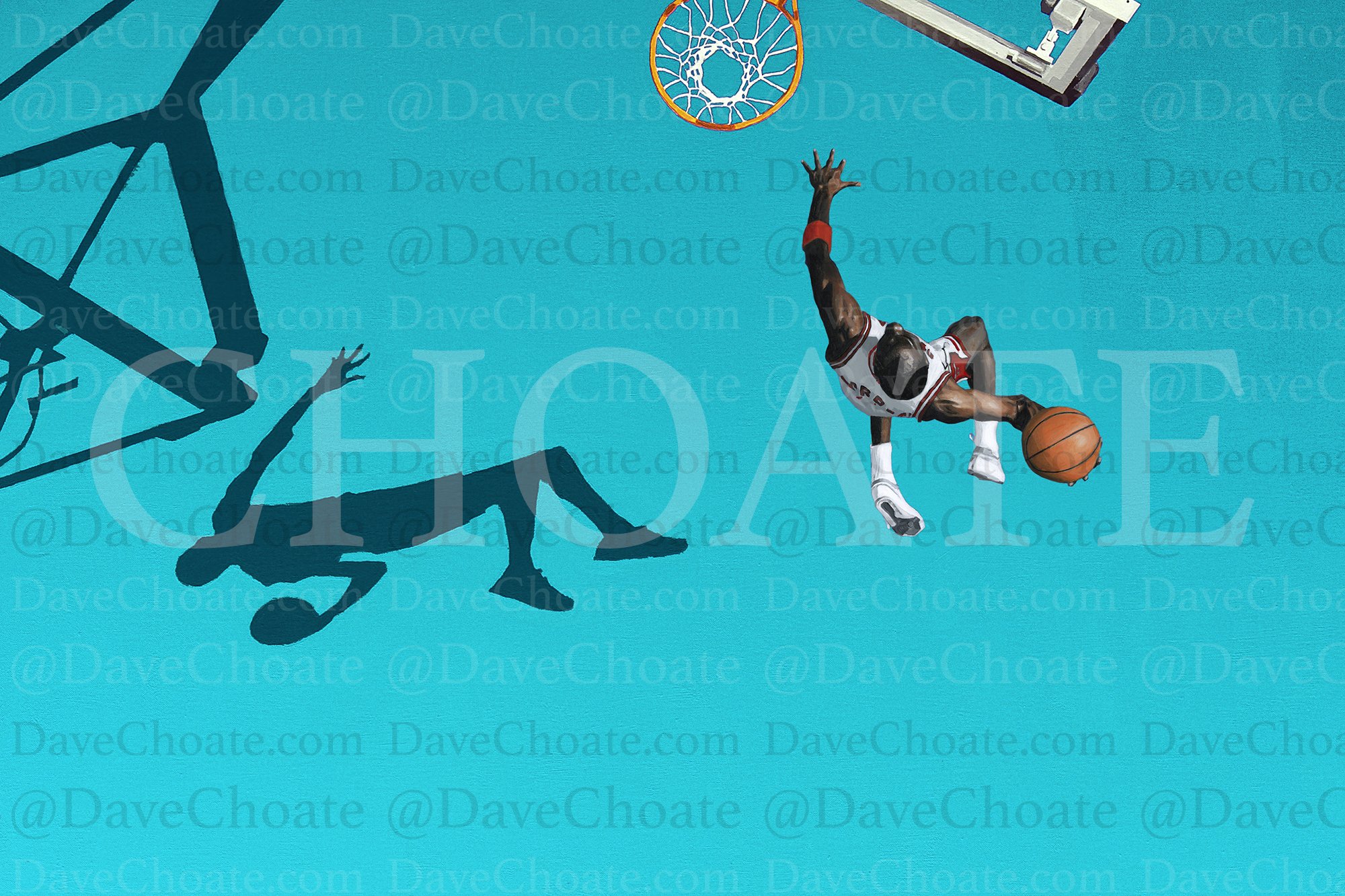 Michael Jordan, Chicago Bulls Teal Colored Court Art Photo Print.