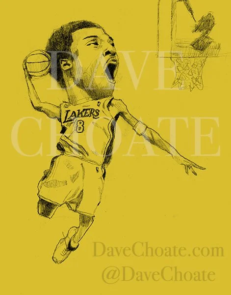 Kobe Bryant, Los Angeles Lakers Print with gold overlay