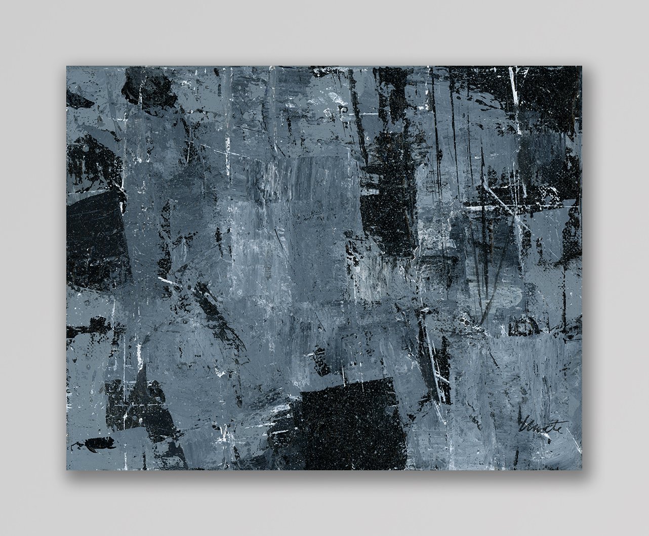 Silver and Black 16 an Original Acrylic Palette Knife Abstract Painting. Measures 8" x 10"