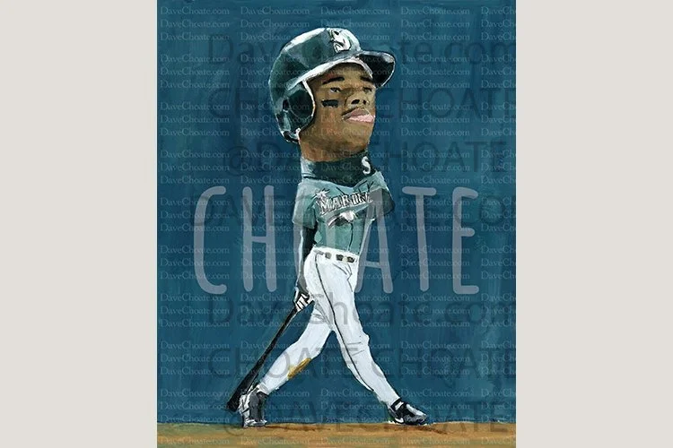 Ken Griffey Junior, Seattle Mariners Art Print from an original watercolor painting