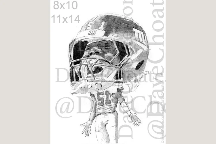Abdul Carter, New York Giants Art Print from Original Drawing