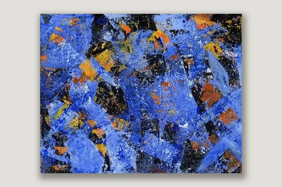 Blue Orange 33 an Original Abstract Acrylic Painting. Measures 8x10.