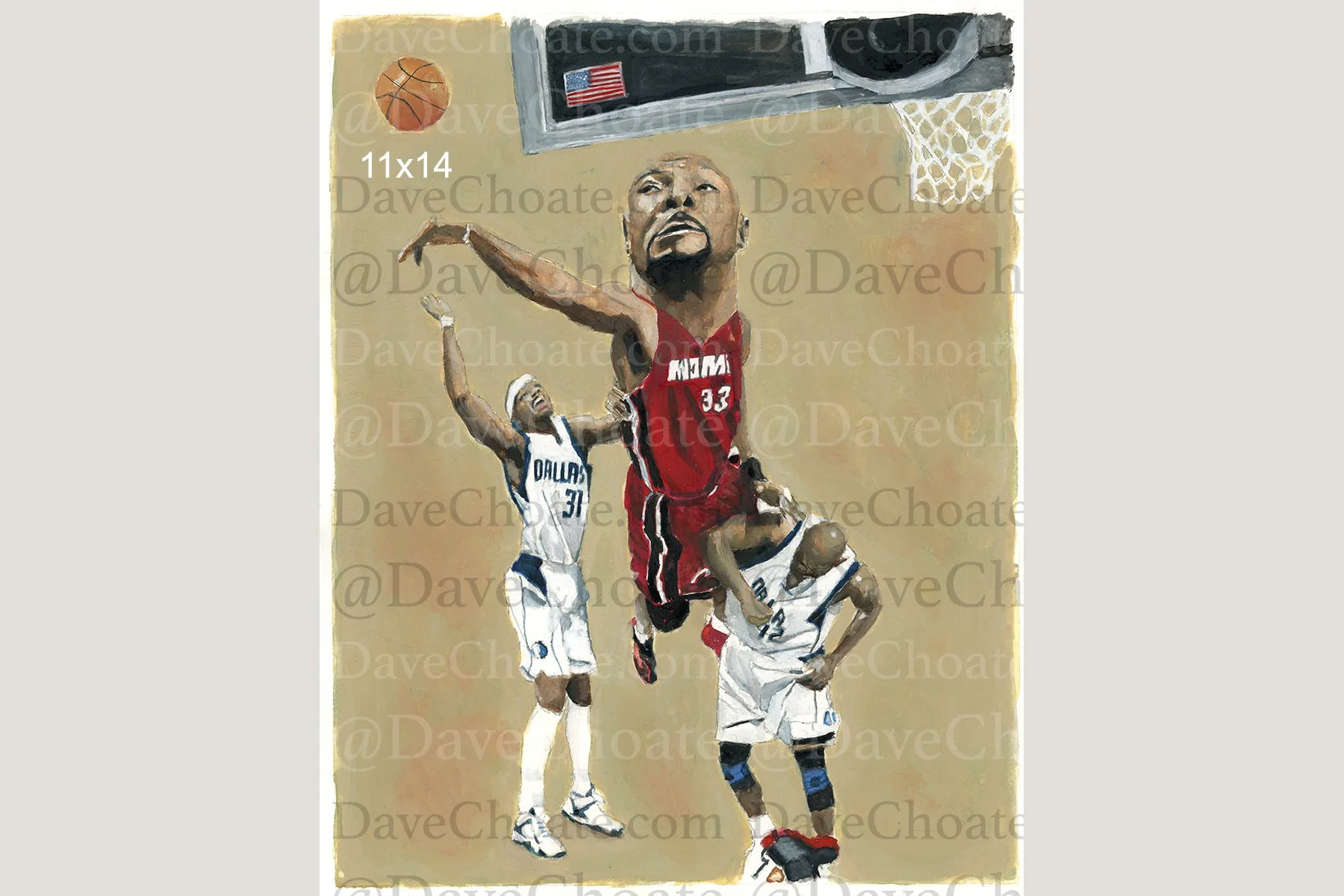 Alonzo Mourning, Miami Heat Art Photo Print from an original watercolor painting