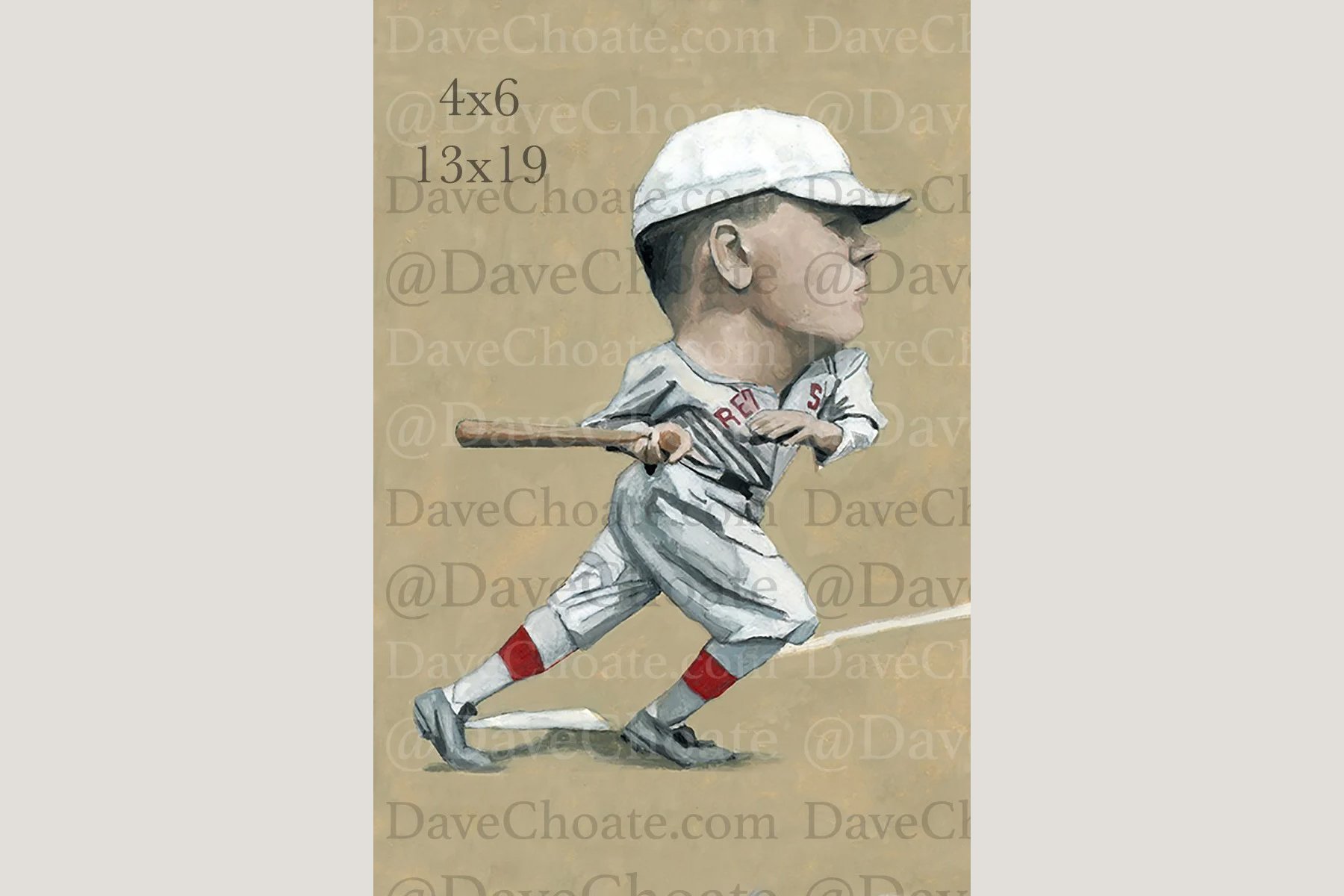 Babe Ruth, Boston Red Sox Art Photo Print from an original watercolor painting