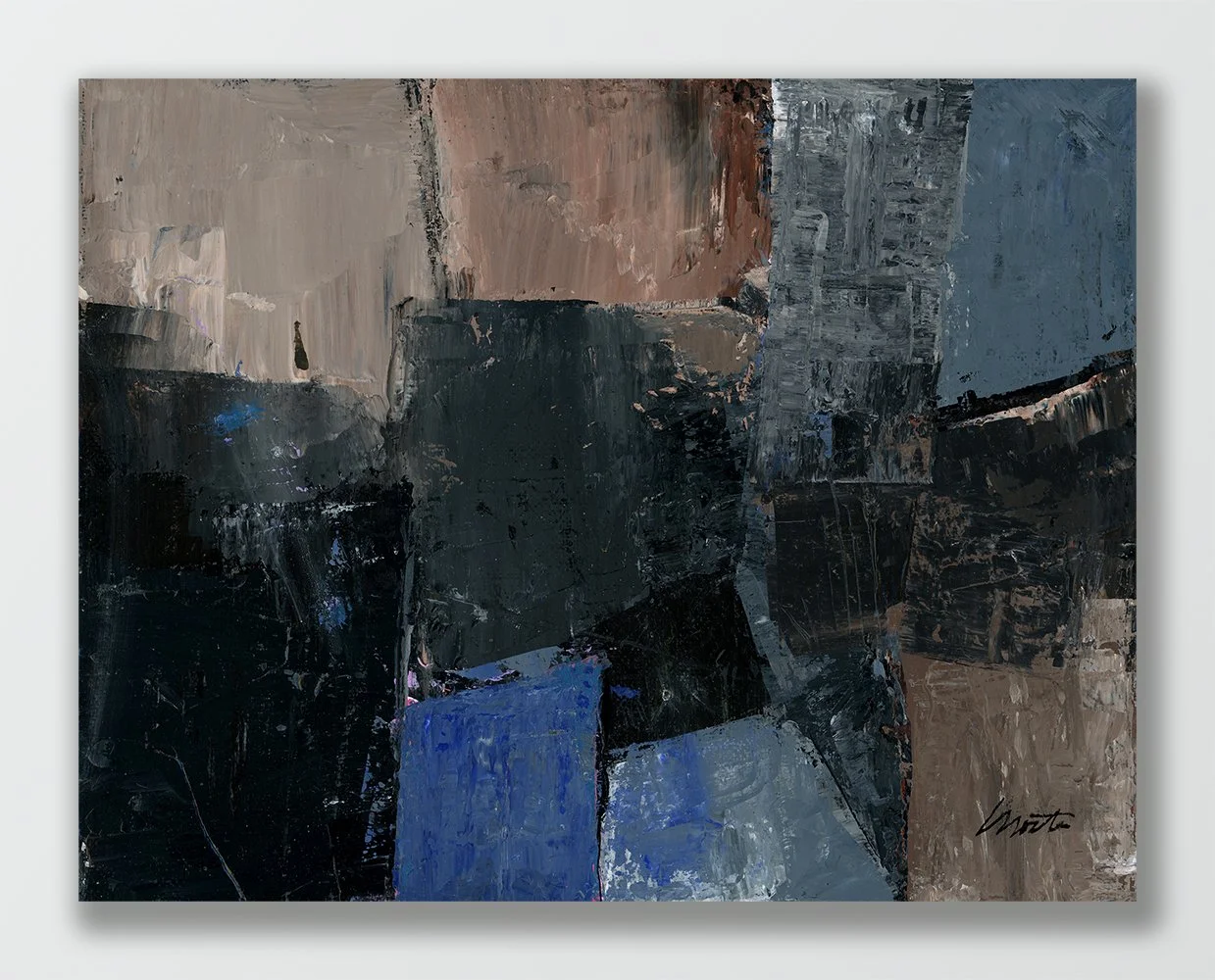 "Black Blue Beige 341" an original abstract acrylic painting. Measures 8" x 10"