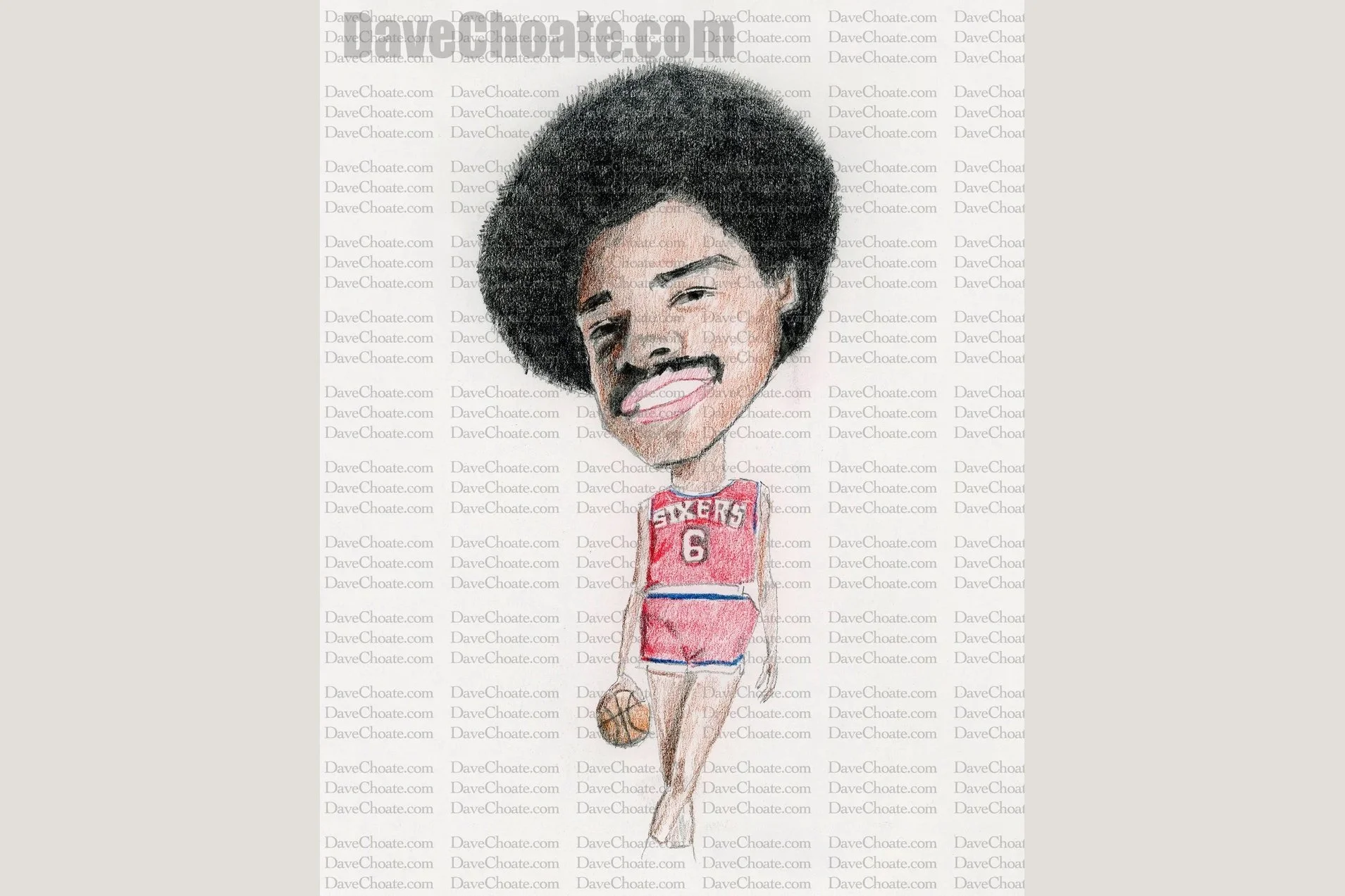Dr. J, Julius Erving, Philadelphia 76ers, Art Photo Print from Original Pencil Drawing