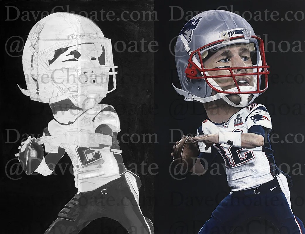 Tom Brady, New England Patriots original painting. Before and after.