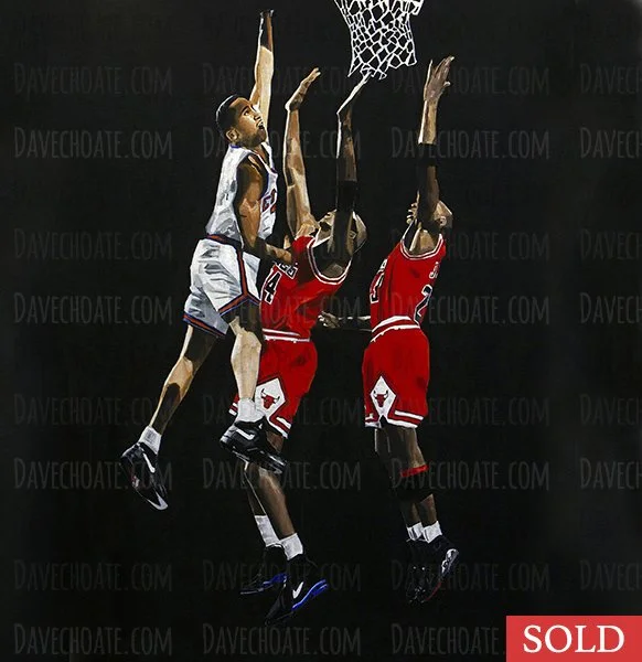 John Starks, New York Knicks. The Dunk vs Chicago Bulls and Michael Jordan. Measures 24x24
