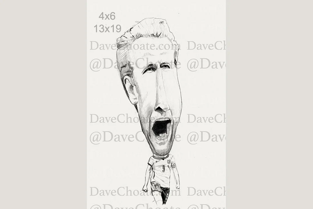 Harry Kane, England World Cup Football Art Photo Print from an Original Pencil Drawing Modified Photoshop