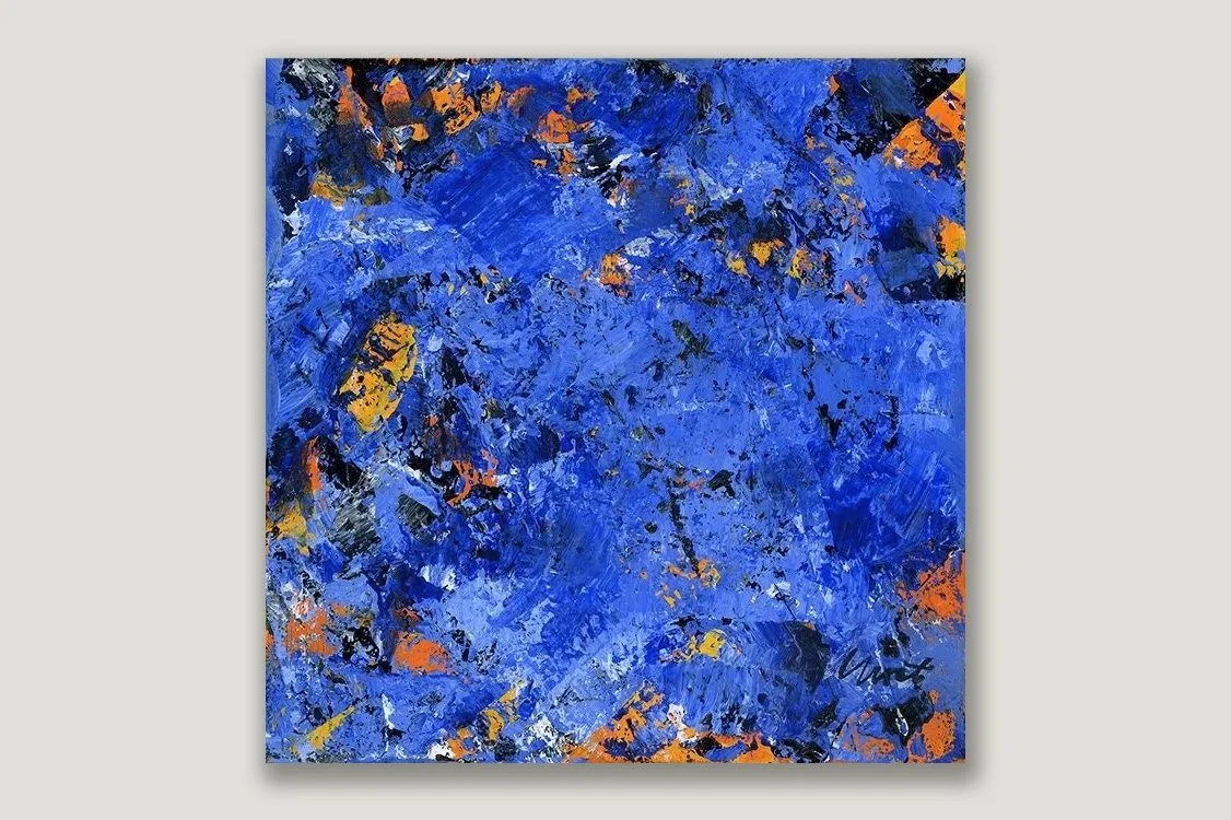 Orange Blue 30 an Original Abstract Painting. Acrylic on Stretched Canvas. Measures 6x6.