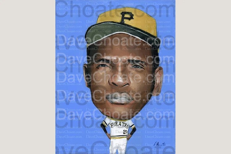 Roberto Clemente, Pittsburgh Pirates Original Acrylic Baseball Painting. Measures 8" x 10".