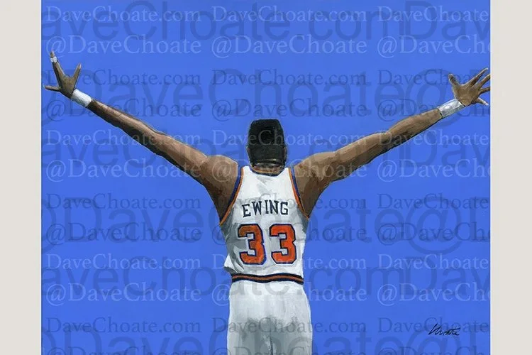 Patrick Ewing, New York Knicks Acrylic Original Painting. Measures 11x14.