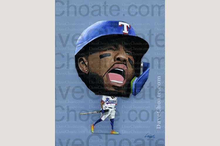 Adolis Garcia, Texas Rangers Original Painting 9x12. World Series Champions of Baseball 2023