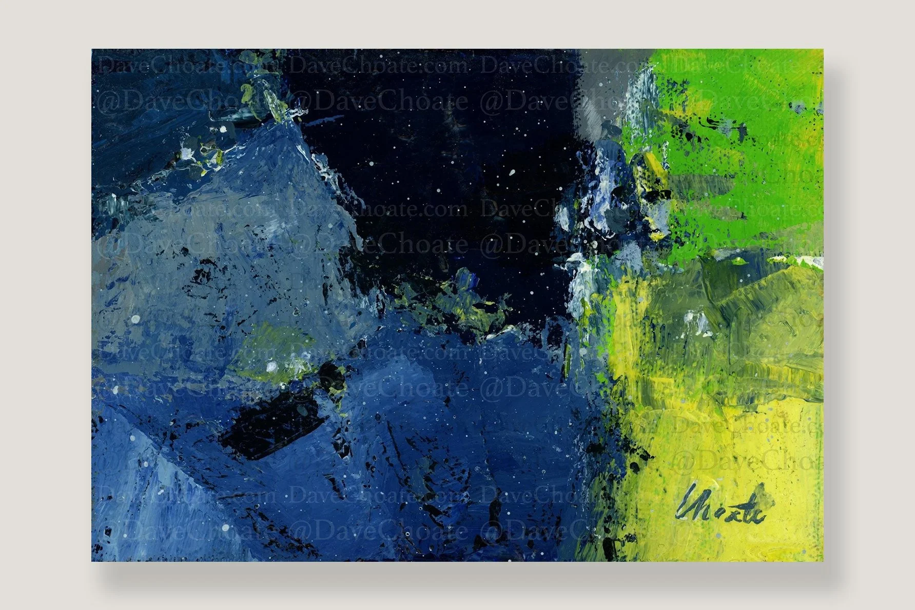 "Prussian Blue Green 301" an Original Acrylic Abstract Painting. Measures 5x7.