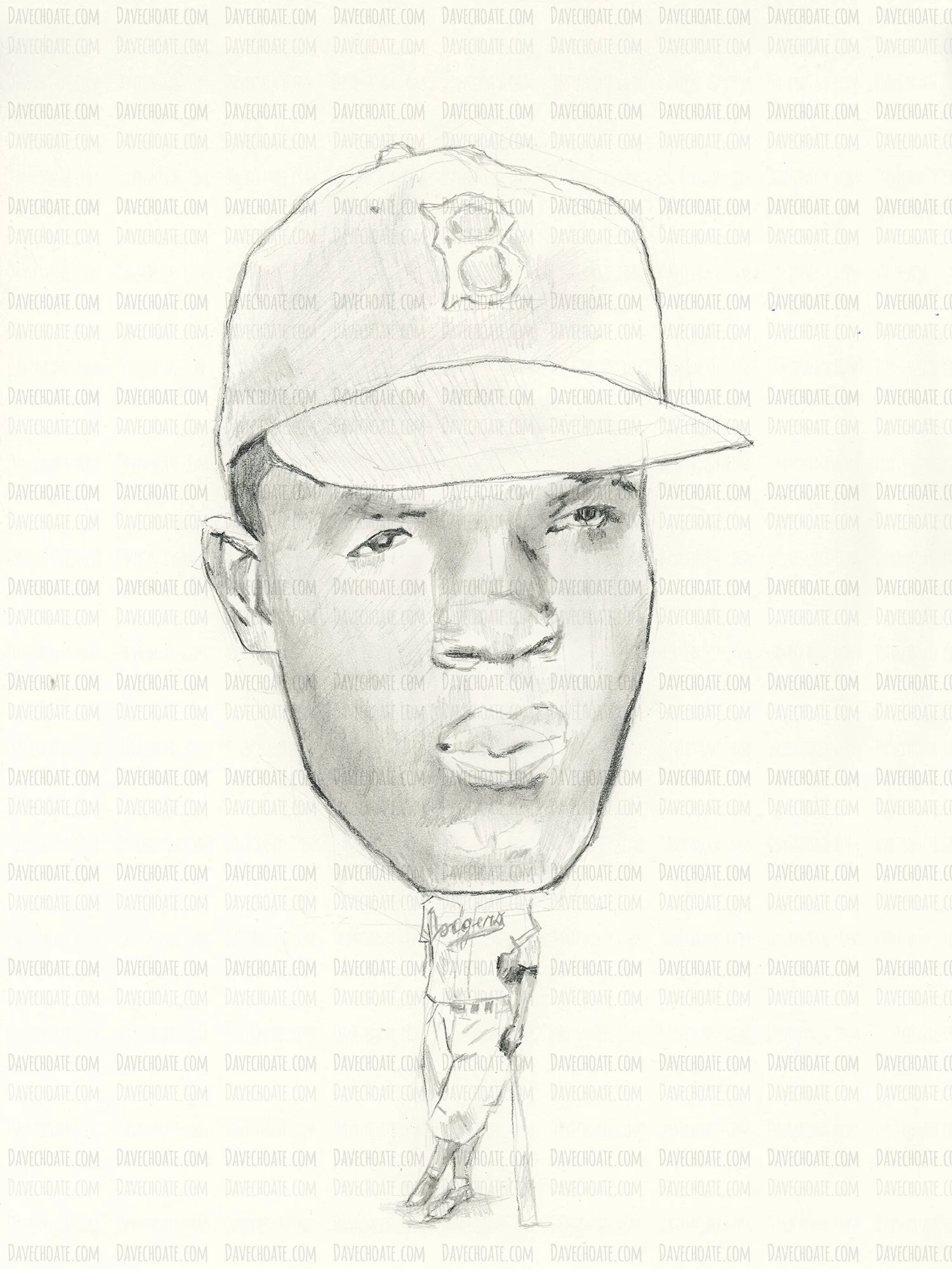 Jackie Robinson, Brooklyn Dodgers original pencil drawing
