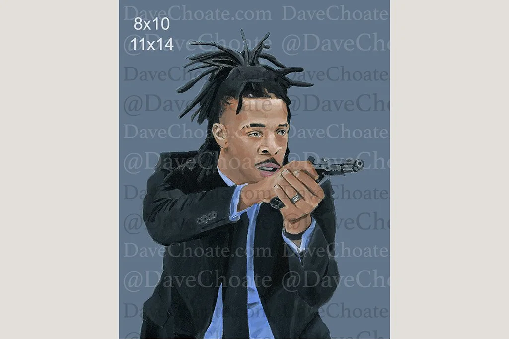 Ja Morant, Memphis Grizzlies / Portland Blazers John Wick Gun Art Photo Print based off an original acrylic painting