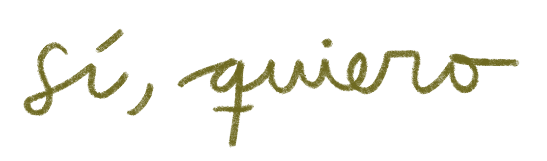 Texto en letra cursiva que dice 'sí quiero' en color verde olivo.