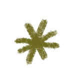 Un símbolo gráfico en forma de asterisco o estrella con líneas gruesas en color verde oliva.