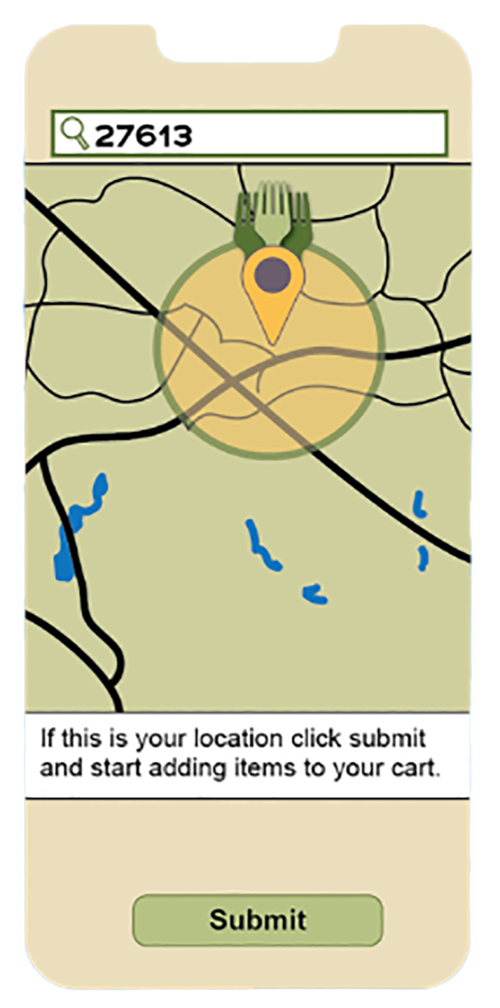 The location page is where customers enter their delivery location for the service.
