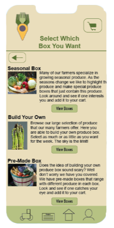 Customers can select the type of box they want to purchase through this page.