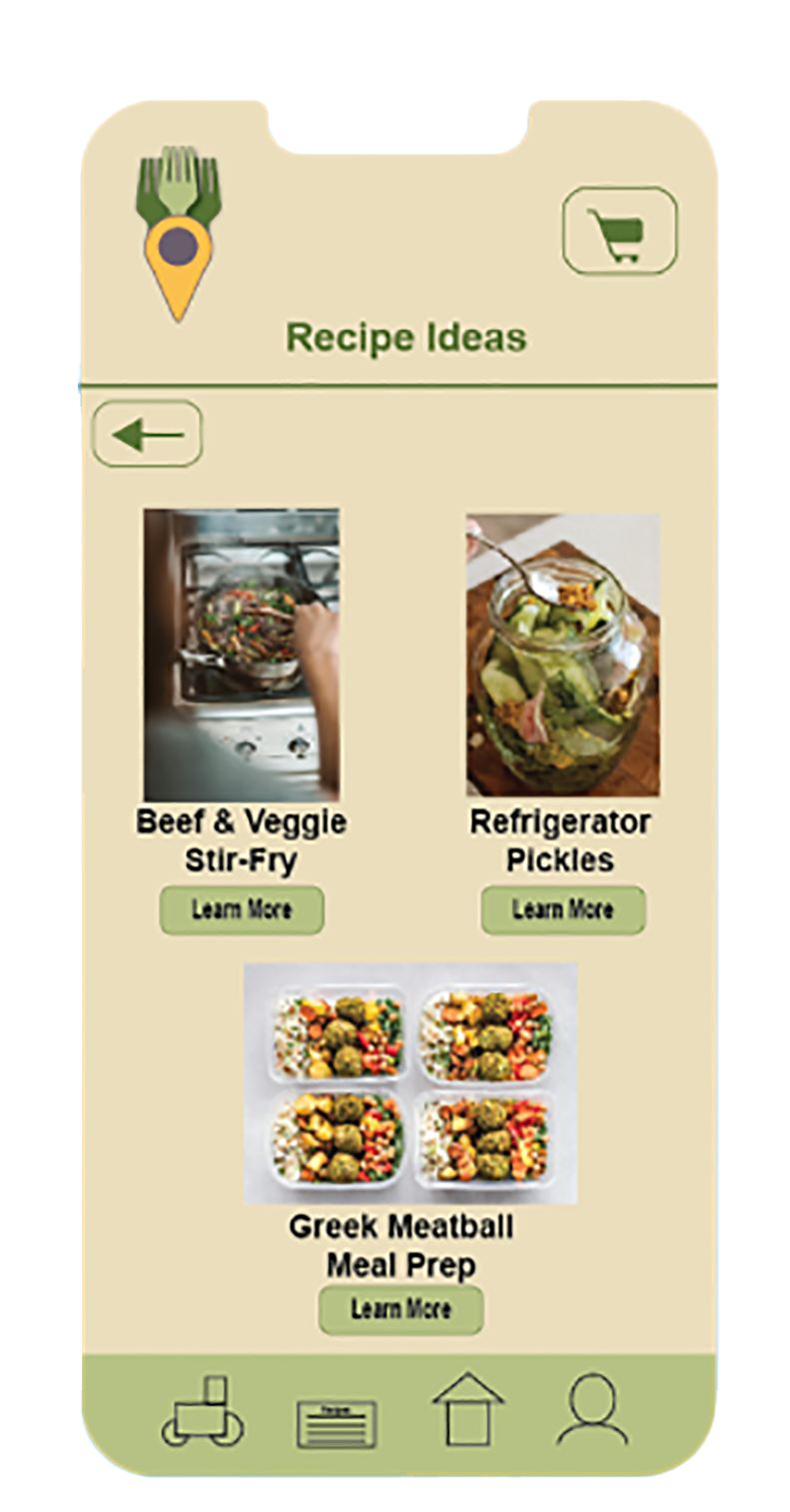 The recipe page will give the customers recipe ideas with the produce that is available for that week.
