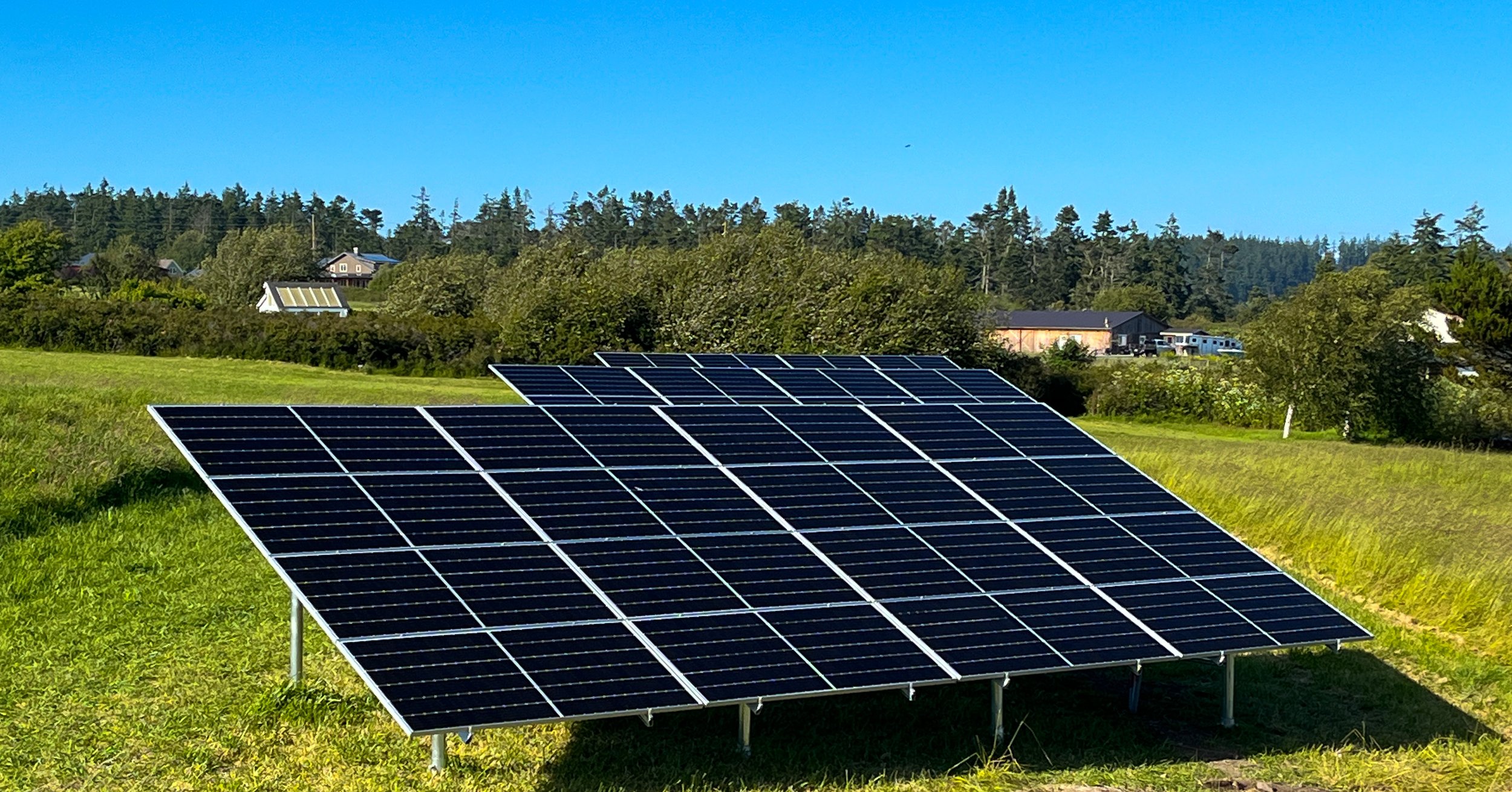 Ground-mounted Solar Arrays on Whidbey Island in Coupeville, Washington.