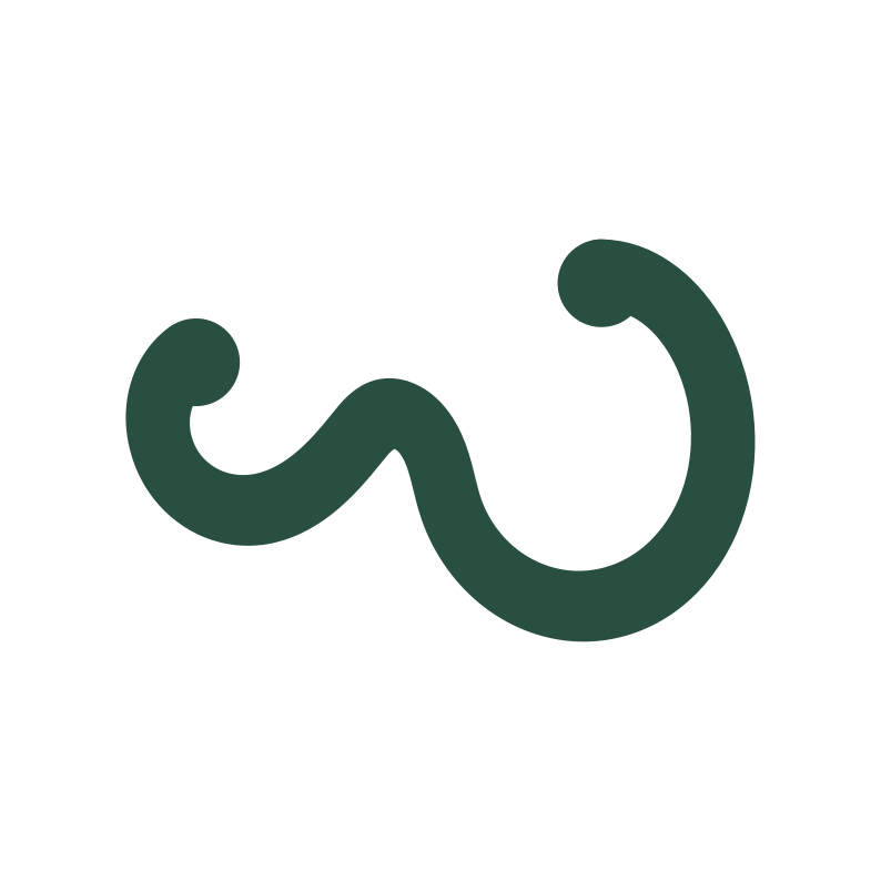 Eine stilisierte dunkelgrüne Welle in Form eines W auf weißem Hintergrund.