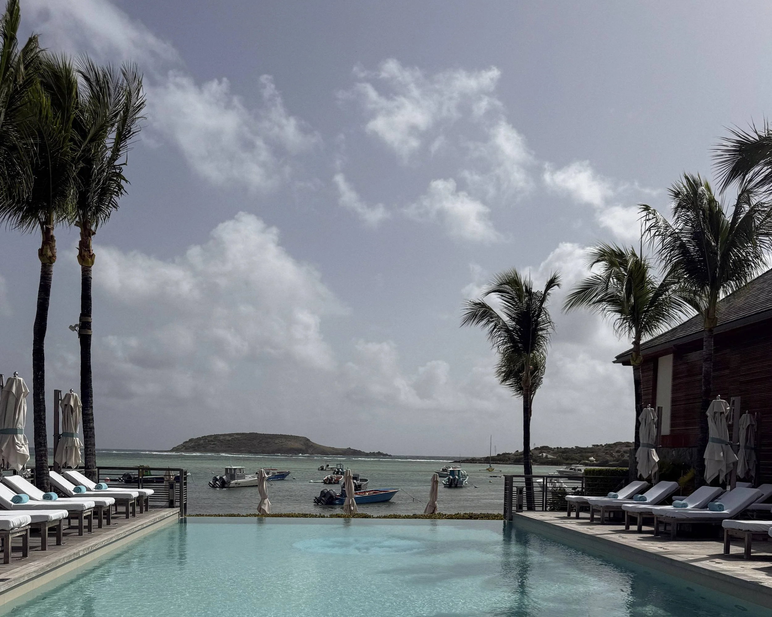 Infinity pool overlooking Grand Cul-de-Sac lagoon at Le Barthélemy Hotel and Spa, St. Barth