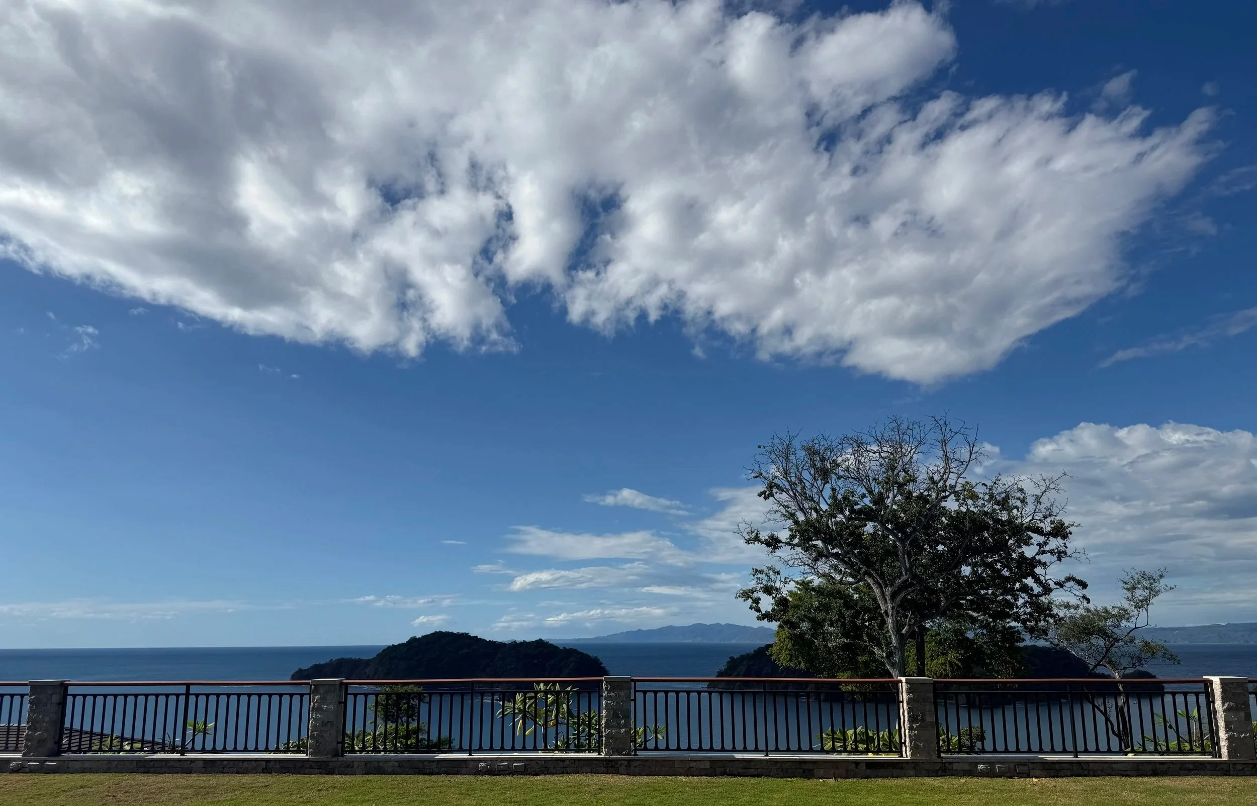 Forested headland and open Pacific seen from a stone terrace on the Papagayo Peninsula, Costa Rica