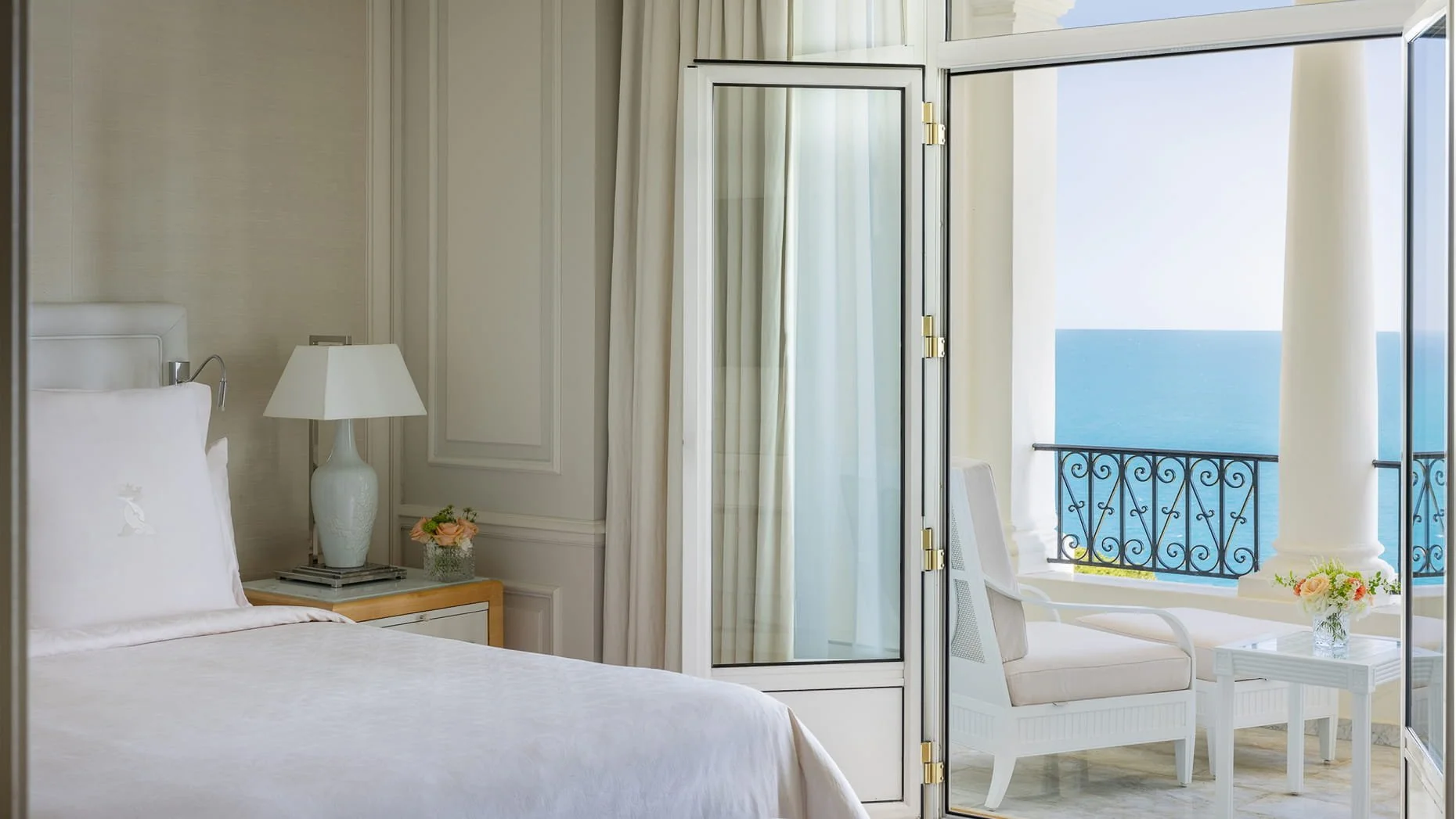 Palace Sea-View Room terrace opening toward the Mediterranean in the Heritage Building.