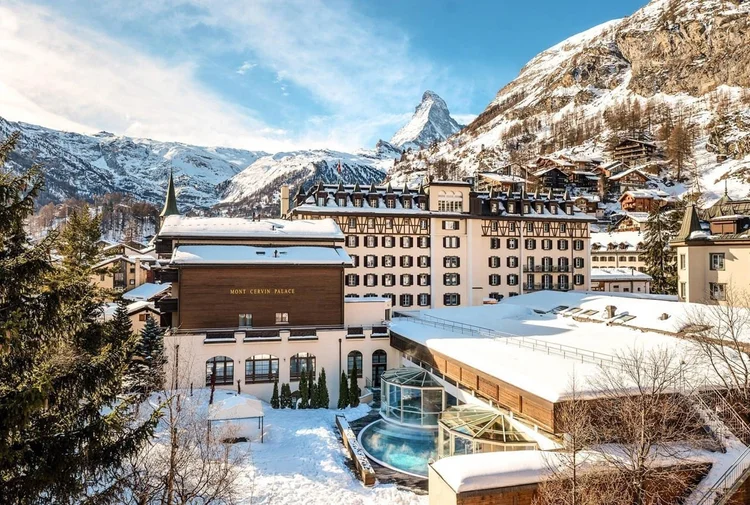 Mont Cervin Palace facade with Matterhorn Zermatt
