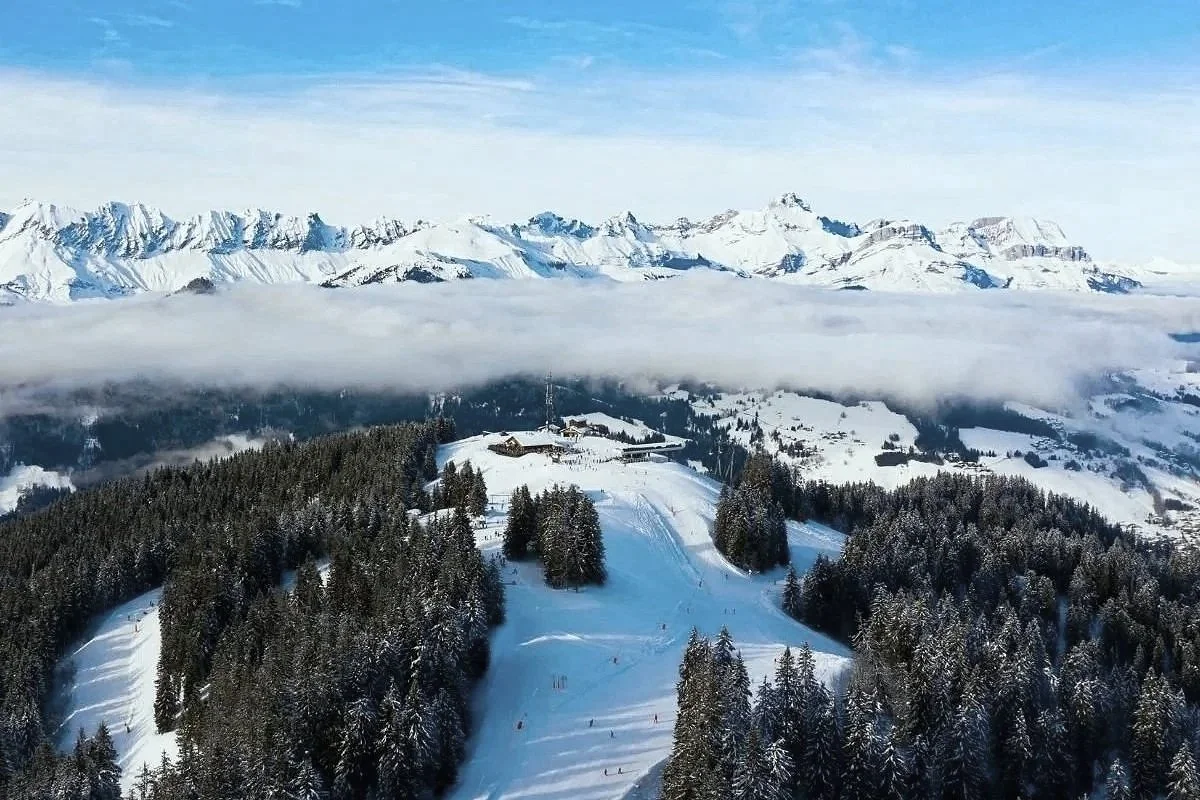 Megeve ski village French Alps winter rooftops