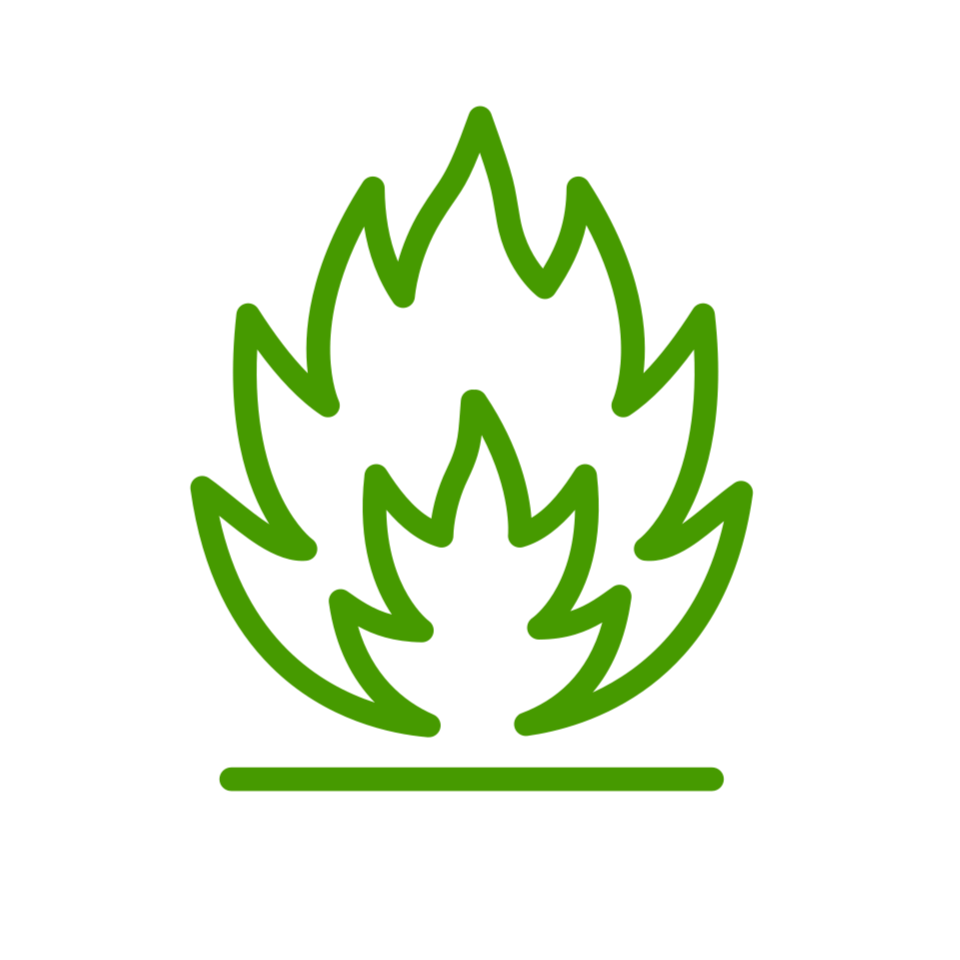 Green flame symbol representing flammable hazard.