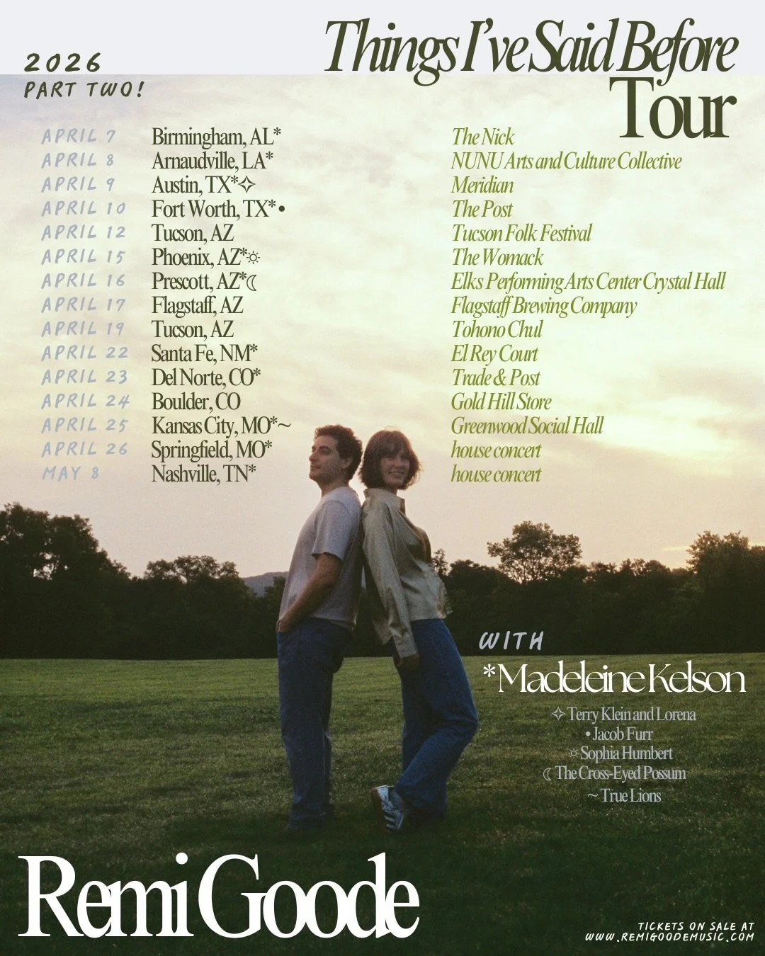 TISB TOUR PART TWO!!!🚙🗣️

so soo excited to get back to playing these songs&mdash;plus maybe a couple new ones if this writing streak continues!&mdash;and especially excited to spend some time in the southwest (yay Arizona in April) with our Americ