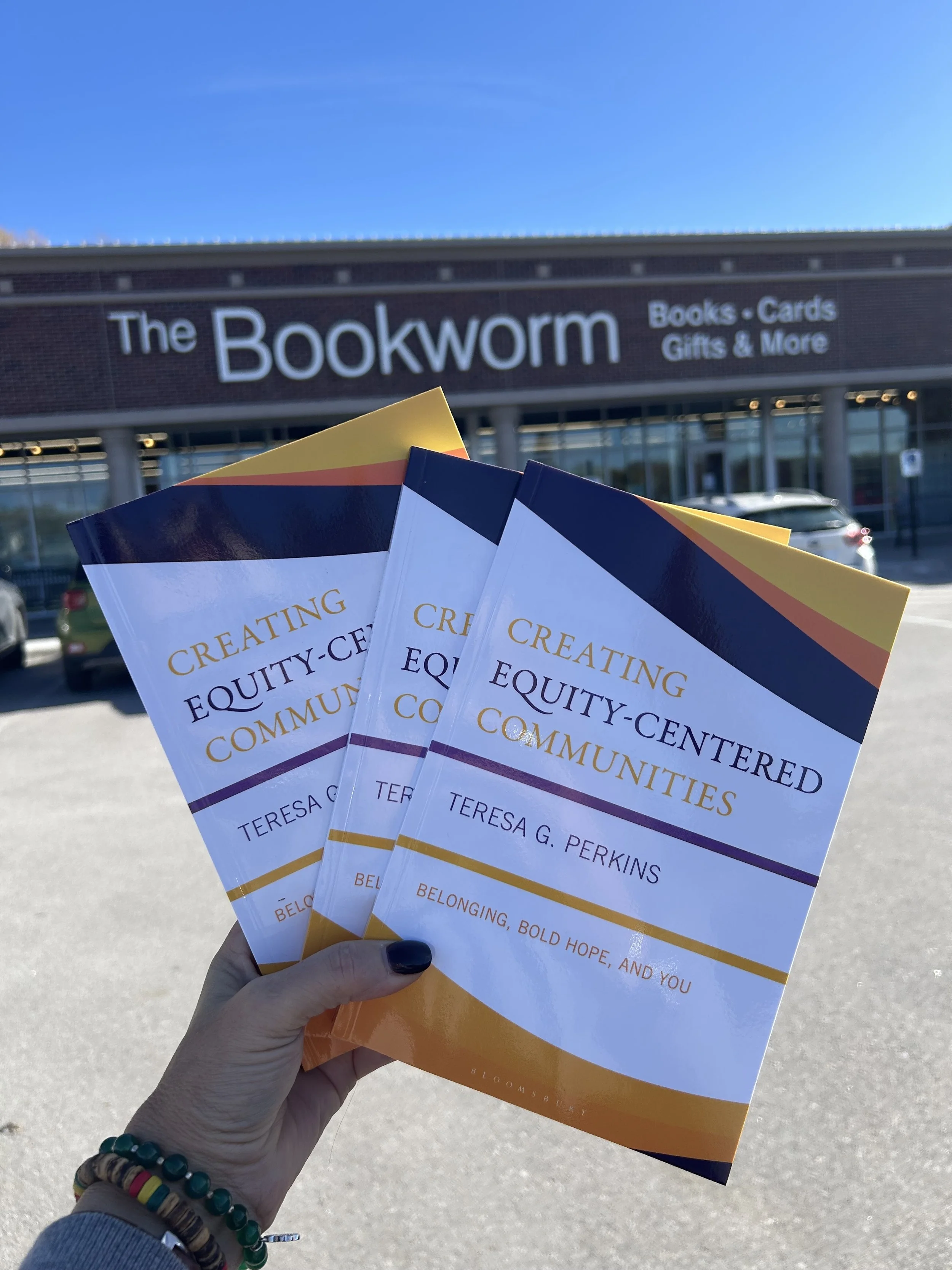 Equity-Centered Communities books outside a bookstore