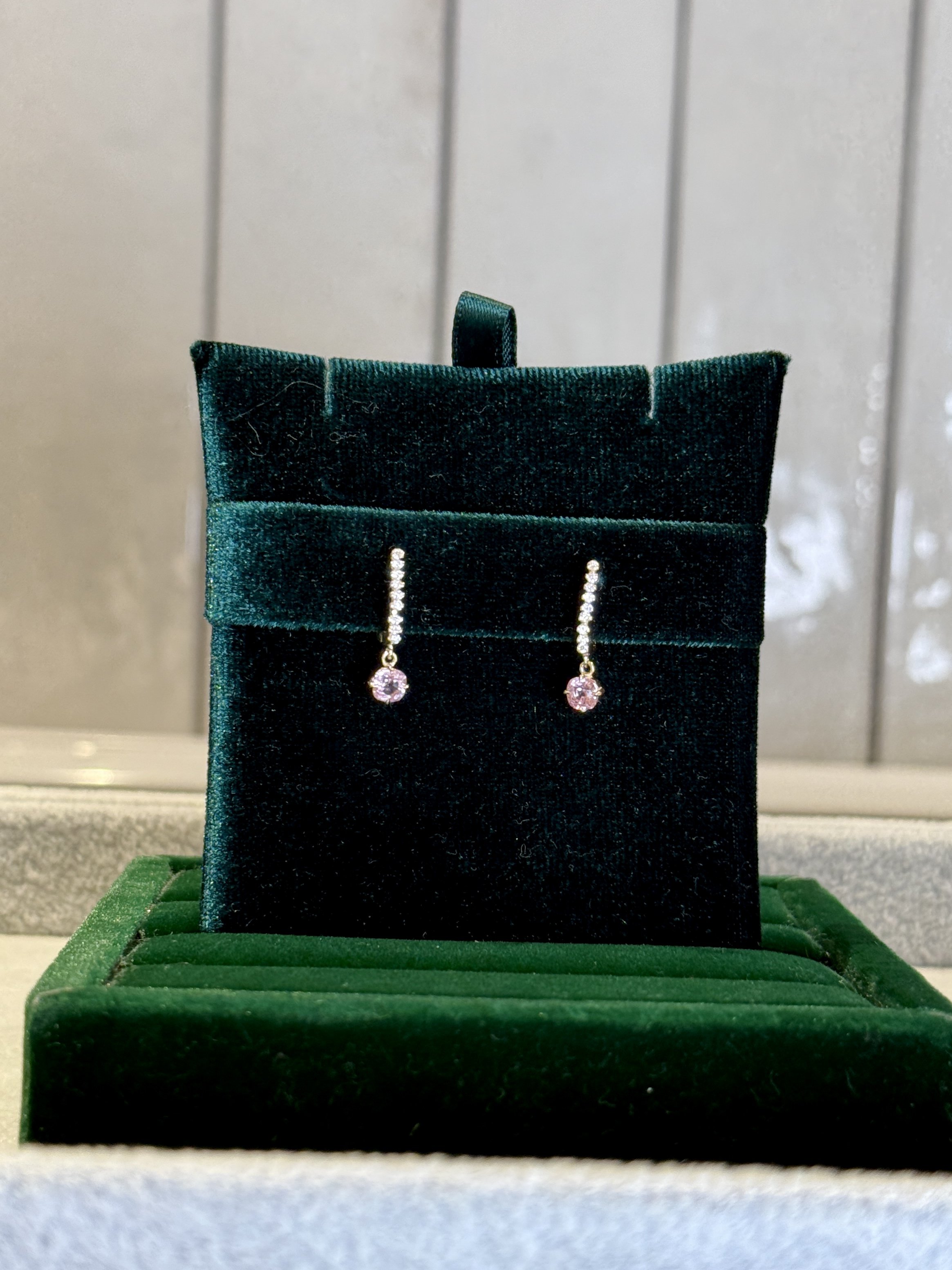 Pink Spinel - Diamond Hoops Earrings