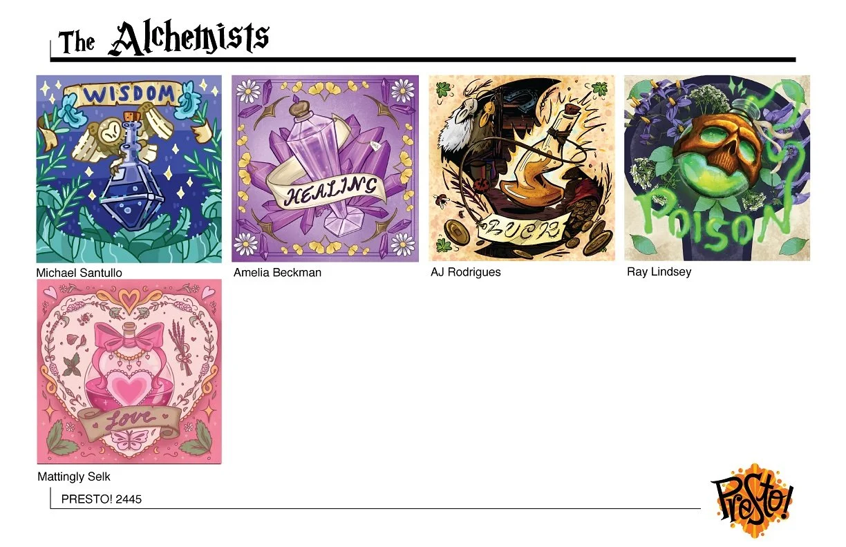Thanks to my amazing group of fellow illustrators, I present &ldquo;The alchemists&rdquo; and our series of 5 soap tin designs for scented soap, each themed around a classic spell! 

Thank you to Ray, Amelia, Mattingly and Michael! Check these guys o