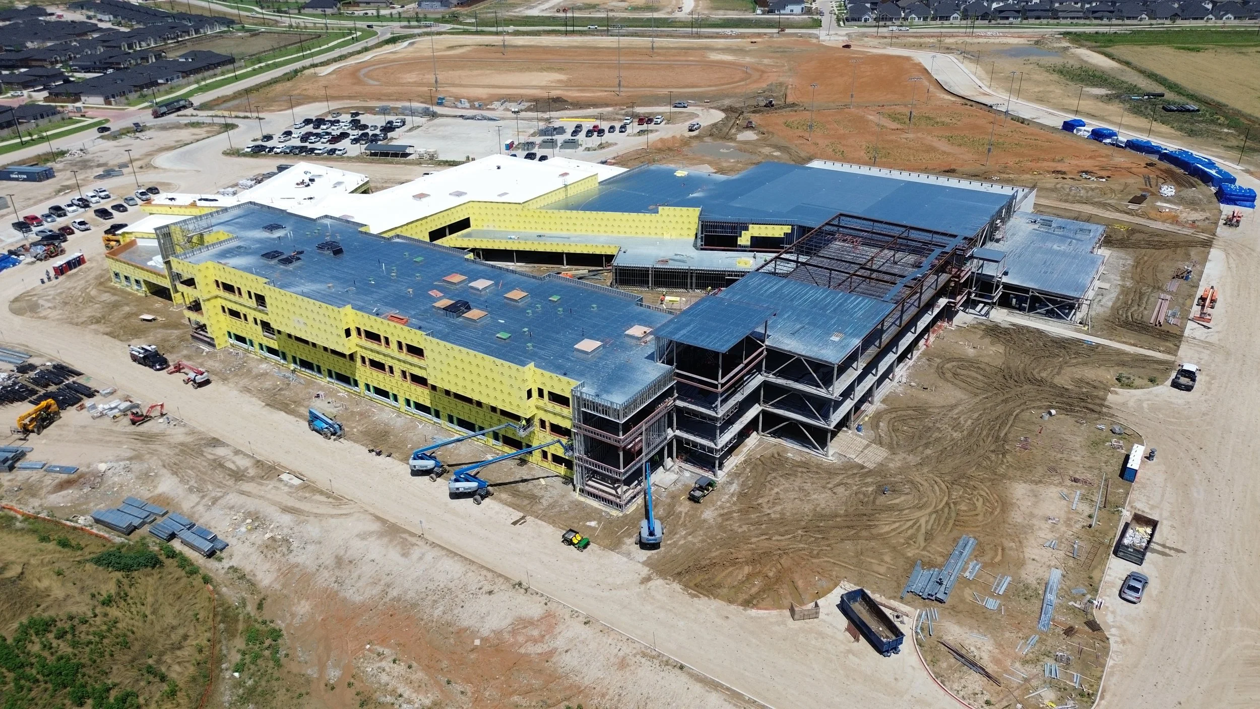 Aerial view of a Celina ISD's new middle school in Celina, Texas