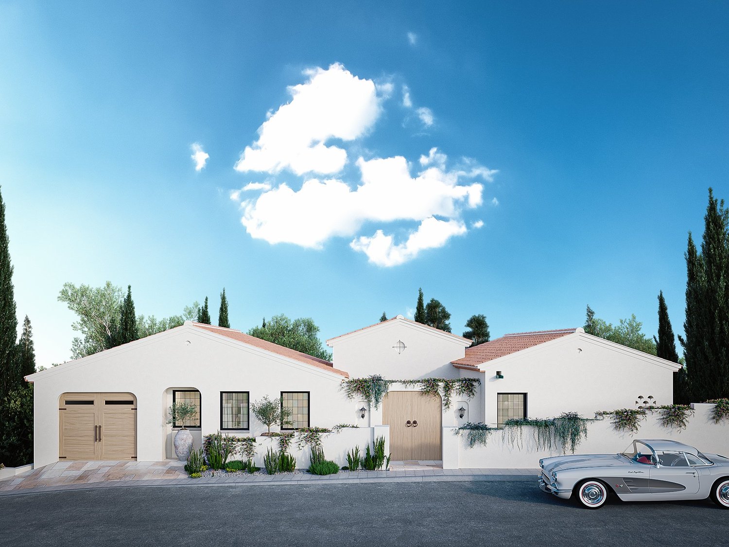 Castellammare Rebuild — ground-up Spanish Revival exterior above the Pacific, Pacific Palisades